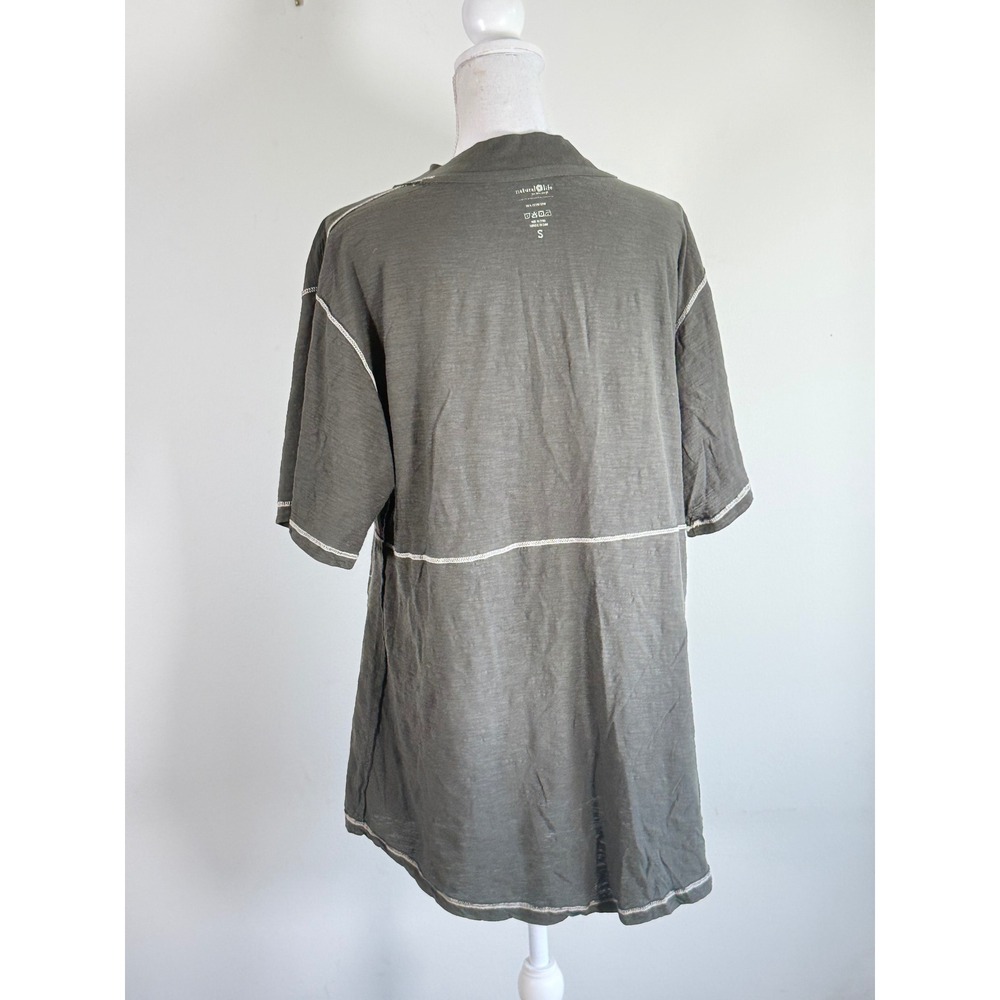 Natural Life Charlie V-Neck Cotton Tunic Dress Olive Green Patch Pockets Size S - Picture 5 of 11